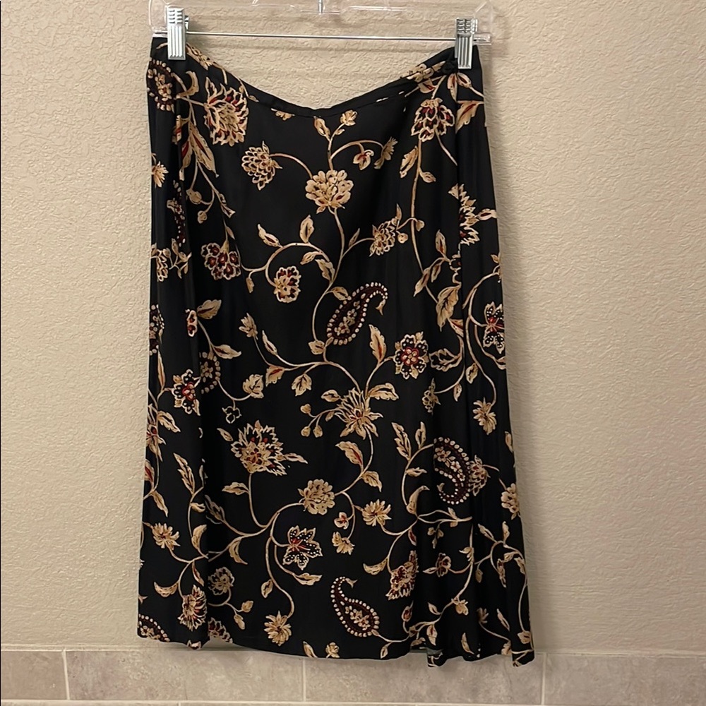 Talbots Floral Black and Cream Midi Skirt